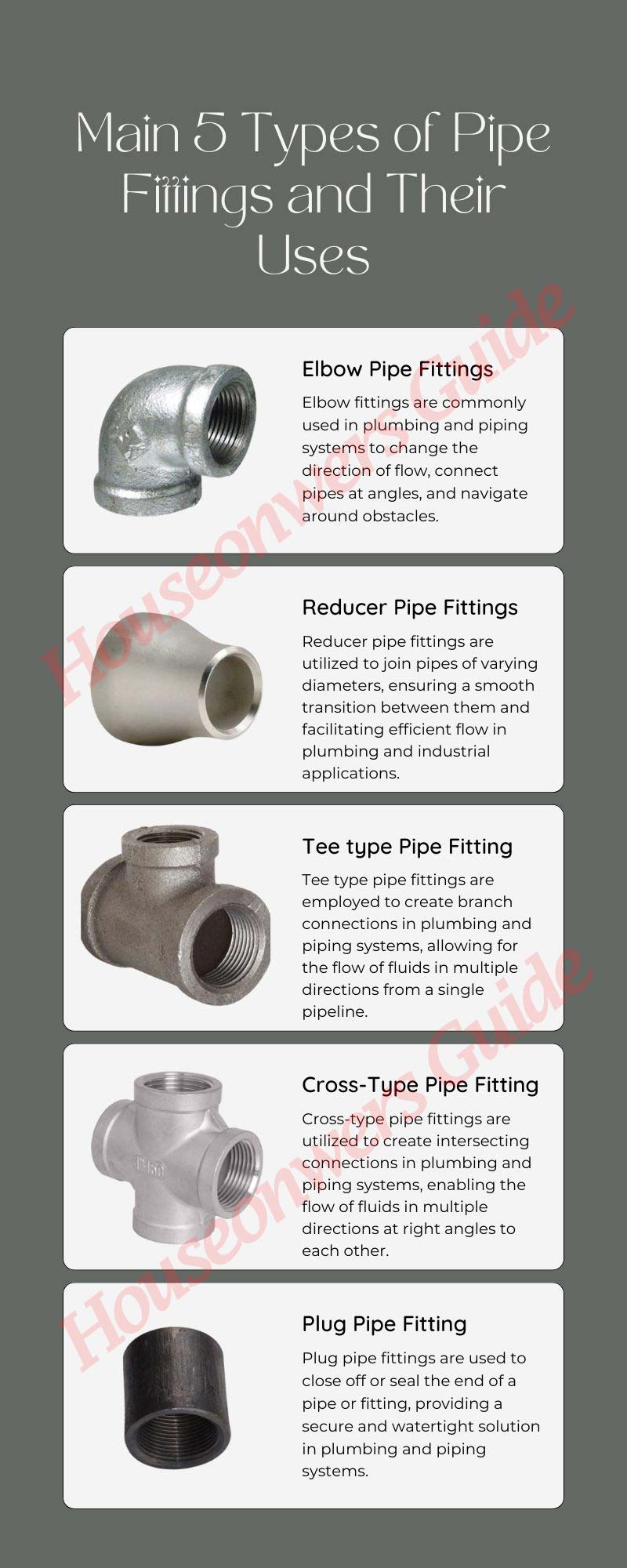 types of pipe fittings and their uses infography